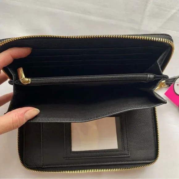 NWT Betsey Johnson Zip Around Black Wallet Wristlet with Gold Hardware - Picture 6 of 12